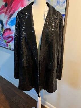 NWT: Black Sequin Open-Front Blazer